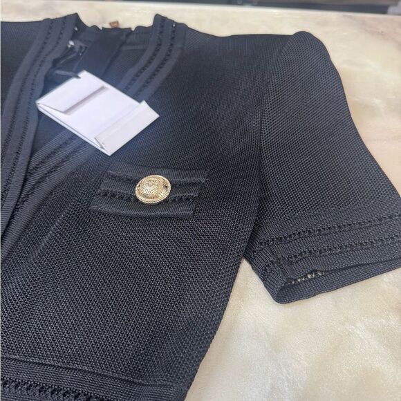 Balmain Black Pique Knit V-Neck Bodycon Mini Dress NWT 38 - Picture 7 of 12